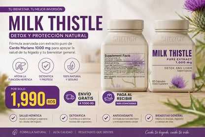 MILK THISTLE 1000MG X 60 CÁPSULAS, (DESINTOXICANTE HEPÁTICO)