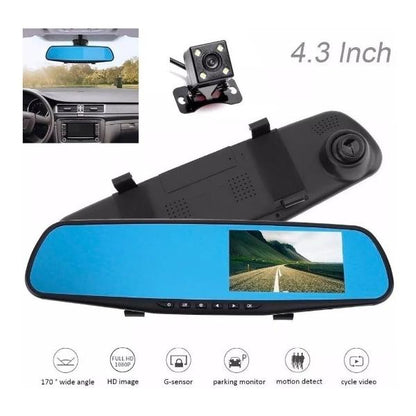 ESPEJO RETROVISOR UNIVERSAL CON 2 CAMARAS TRASERA Y DELANTERA
